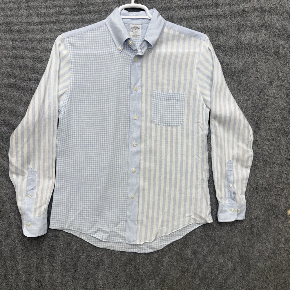 Brooks Brothers Regent Button Up Shirt Linen Men's size Medium checks / striped